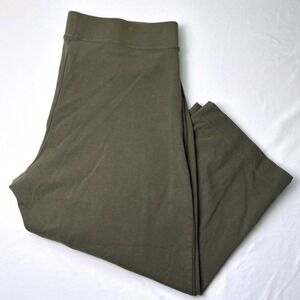 Lands End Womens Olive Green Lounge Crop Pants High Rise Wide Leg Size XXL
